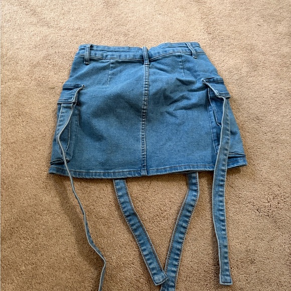Blue Denim Mini Skirt with Utility Pockets - Picture 2 of 2